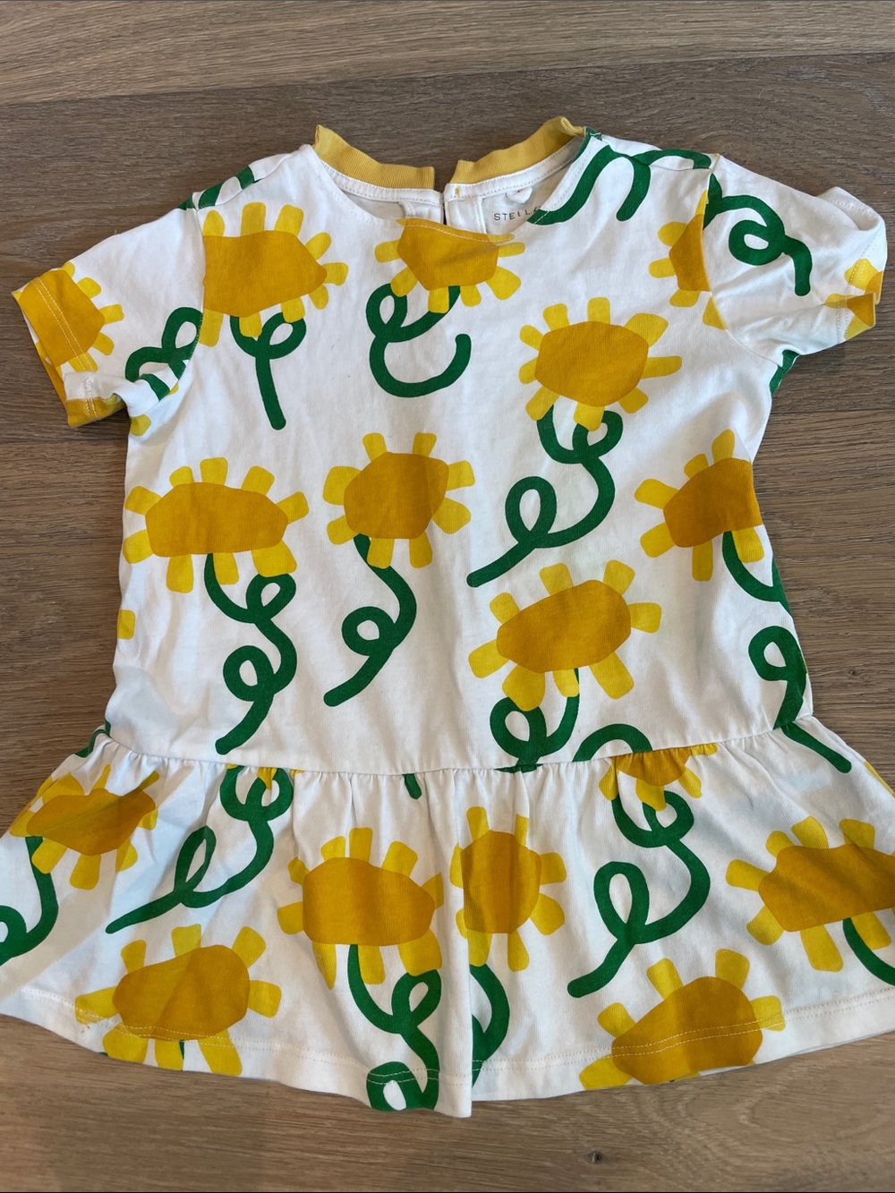 Stella McCartney White Dress with Yellow Sunflower Print and Green Stems